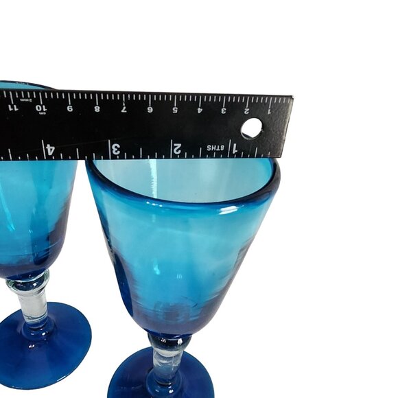 Vintage Blue Glass Goblets Set‎ Of 2 - Picture 4 of 9